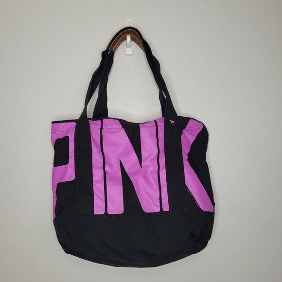 PINK Victoria's Secret Handbags - Y2K Victoria’s Secret PINK Canvas Tote weekender overnight bag black magenta
